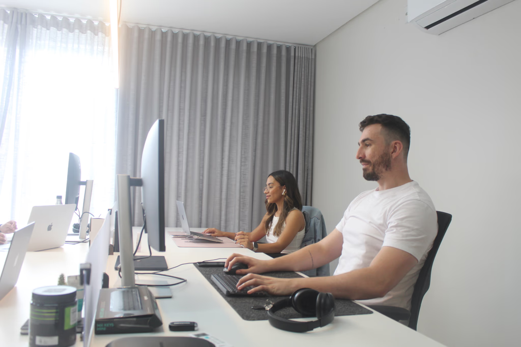 Wide office view with team members